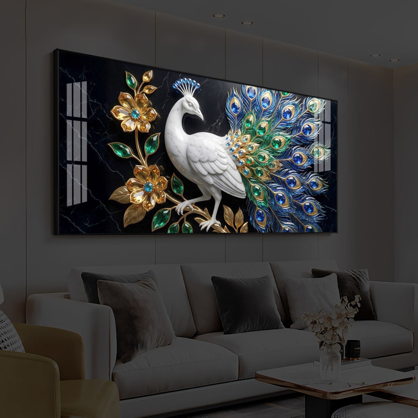 Peacock Modern Luxury Backlight Horizontal Wall Art