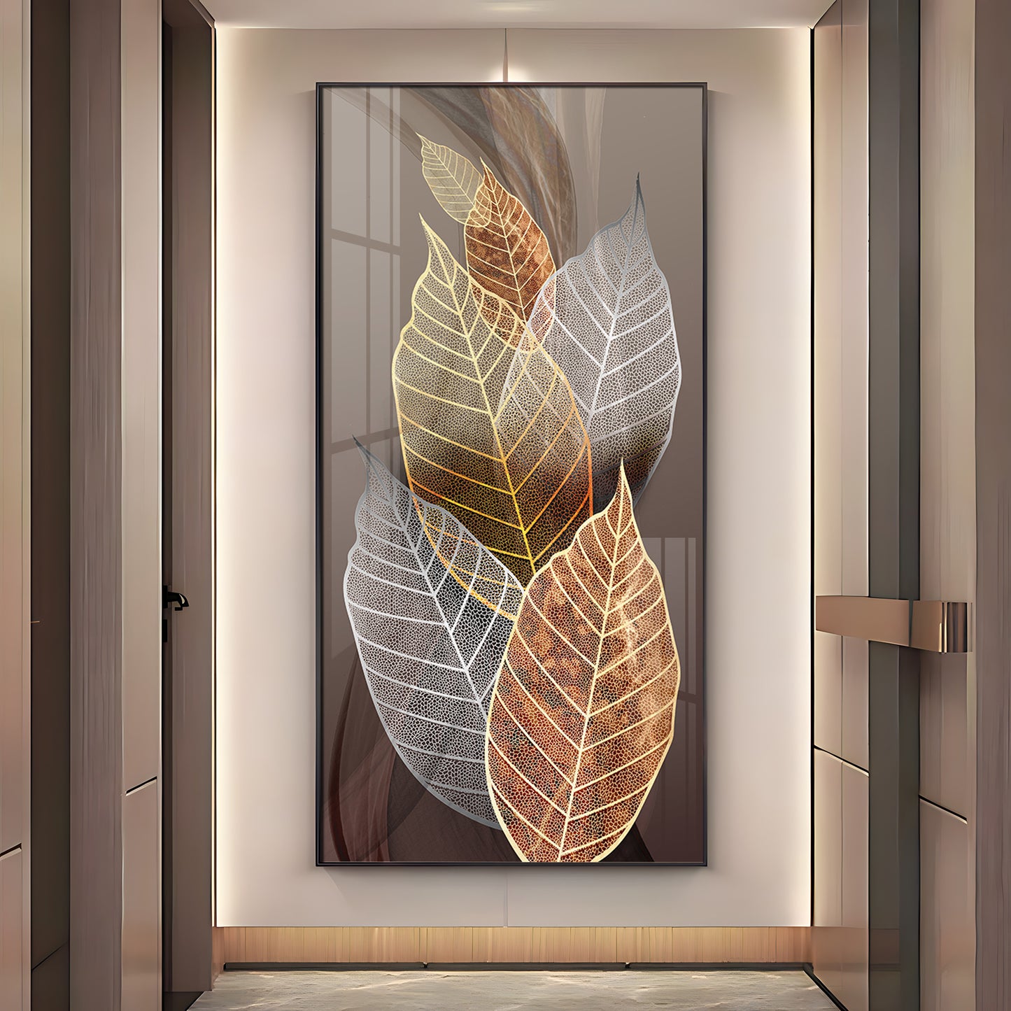 Holiluck Golden Leaf Premium Acrylic Vertical Wall Art