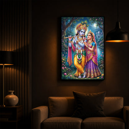 Hindu Deities Radha and Krishna Modern Luxury Backlight Vertical Wall Art