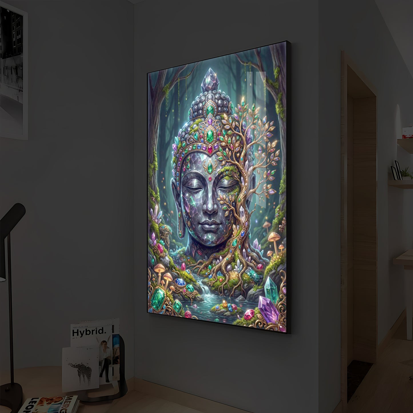 Lord Gautam Buddha Modern Luxury Backlight Vertical Wall Art
