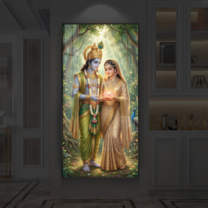 Shree Radhe Krishna Modern Luxury Backlight Vertical Wall Art