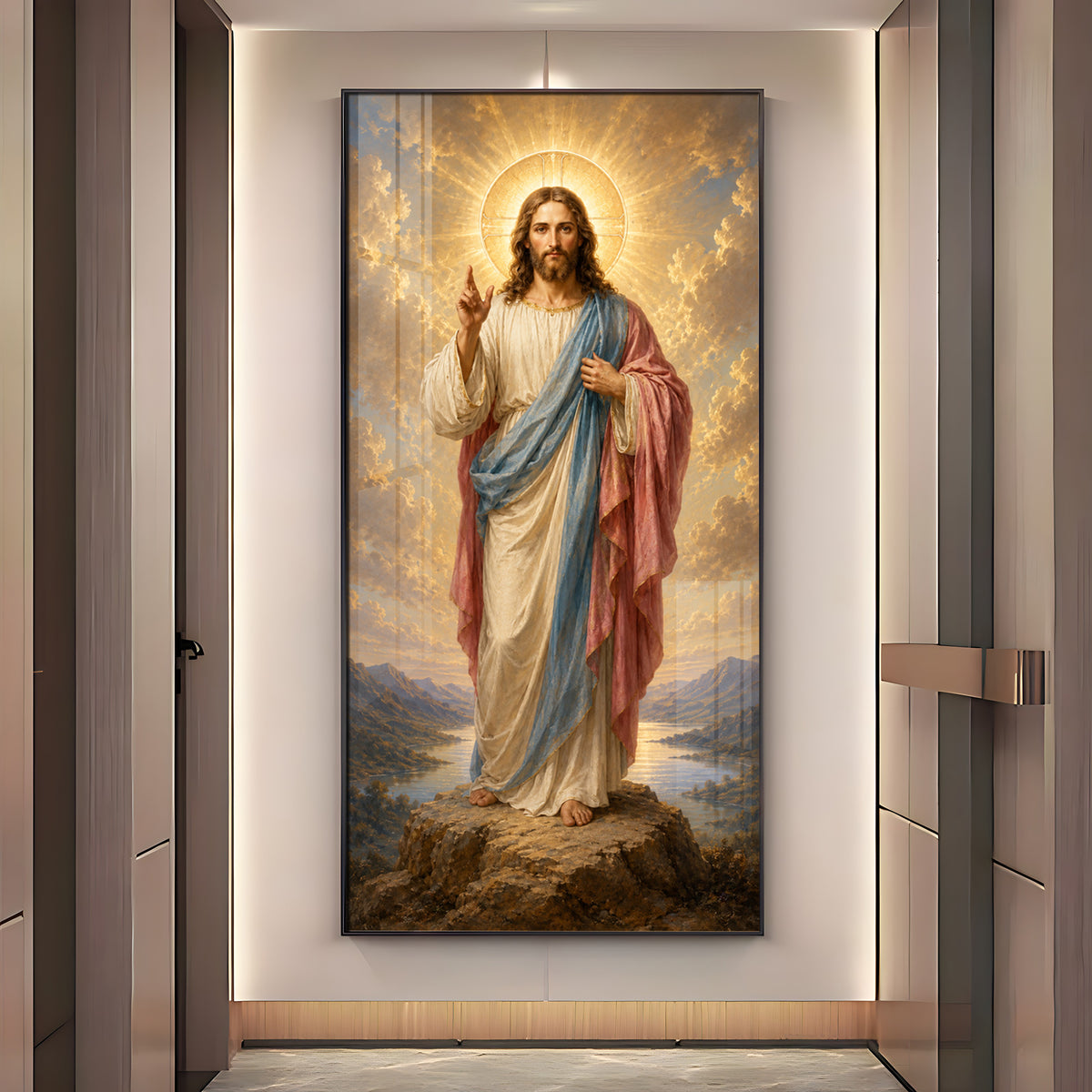 Divine Jesus Christ Blessing Landscape Premium Acrylic Vertical Wall Art