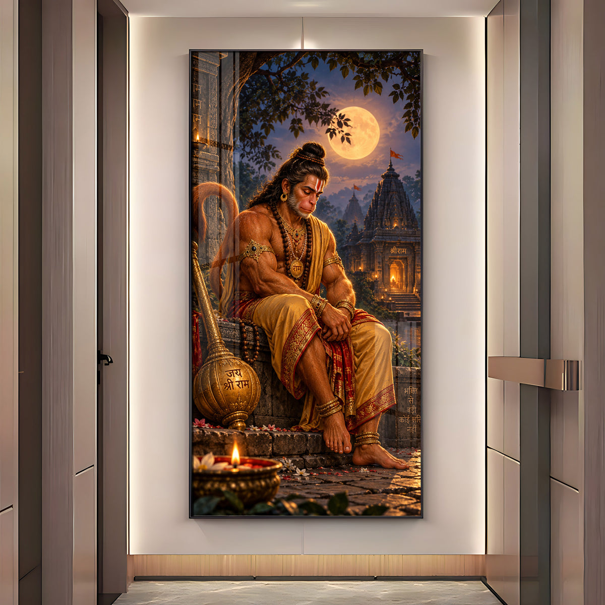 Hanuman Resting on Wall Premium Acrylic Vertical Wall Art
