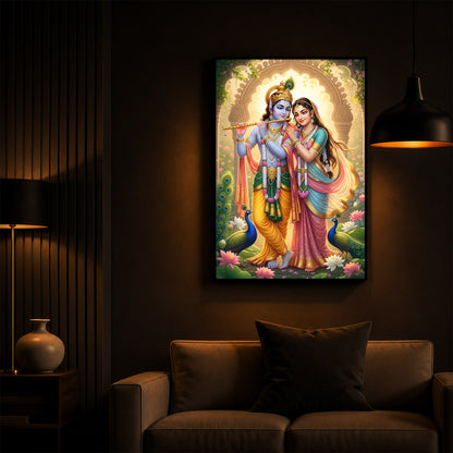 Loving Shri Radhe Krishna Modern Luxury Backlight Vertical Wall Art