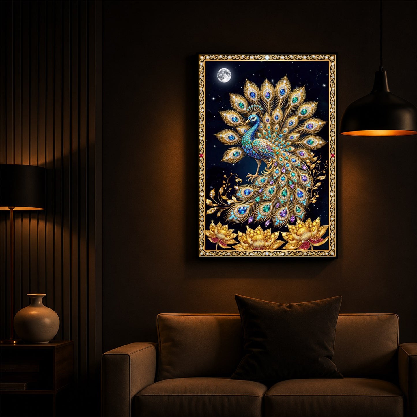 Majestic Vastu Peacock Modern Luxury Backlight Vertical Wall Art