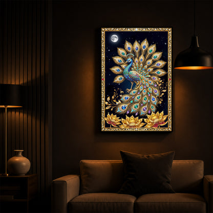 Majestic Vastu Peacock Modern Luxury Backlight Vertical Wall Art