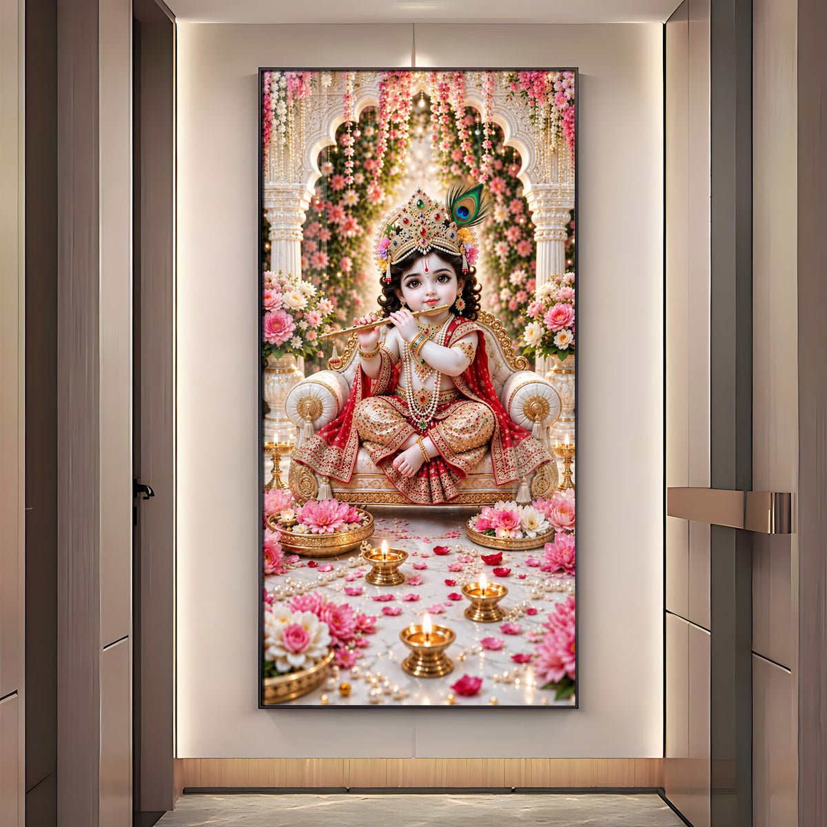 Little Krishna On Royal Chair Premium Acrylic Vertical Wall Art