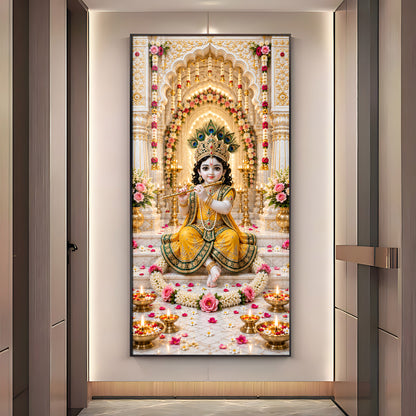 Baal Krishna In Yellow Poshak Premium Acrylic Vertical Wall Art