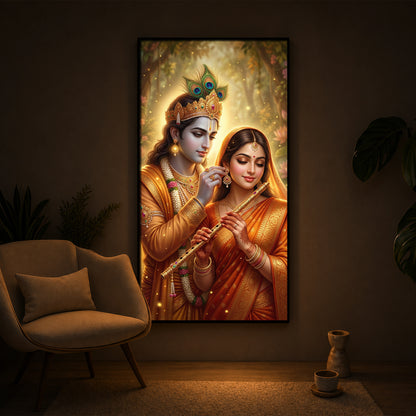 Jai Radha Krishna Modern Luxury Backlight Vertical Wall Art