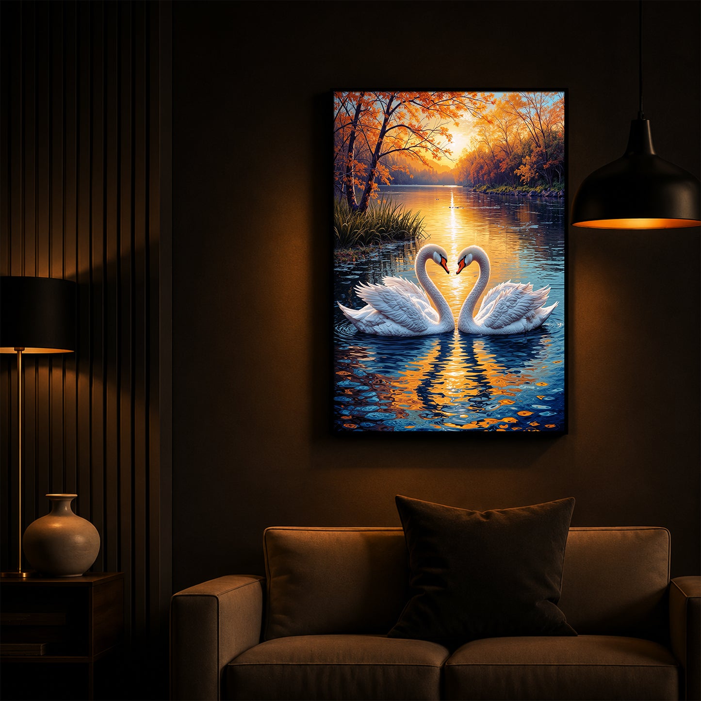 Romantic Swan Modern Luxury Backlight Vertical Wall Art
