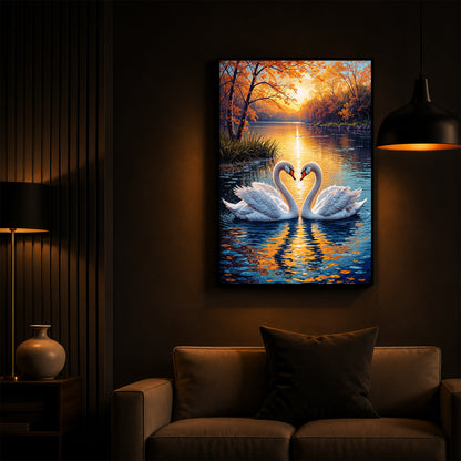 Romantic Swan Modern Luxury Backlight Vertical Wall Art
