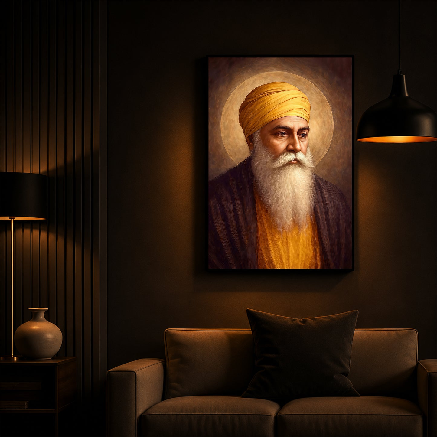 Guru Nanak Dev Ji Modern Luxury Backlight Vertical Wall Art