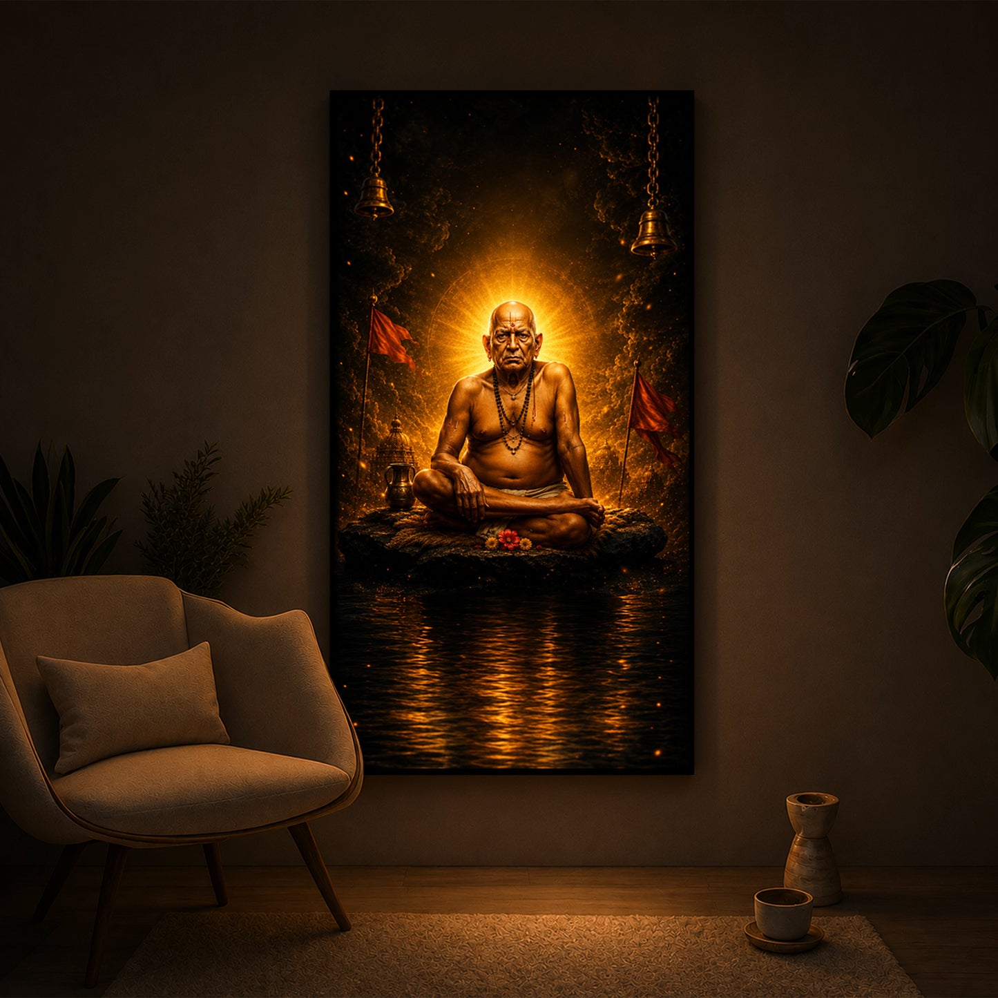 Shri Swami Samarth Maharaj Modern Luxury Backlight Vertical Wall Art