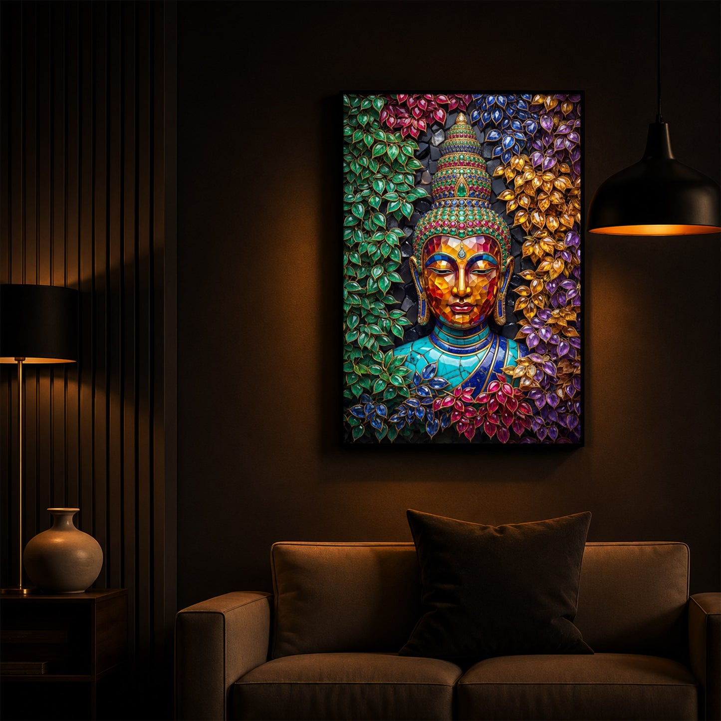 Buddha Colorful Modern Luxury Backlight Vertical Wall Art