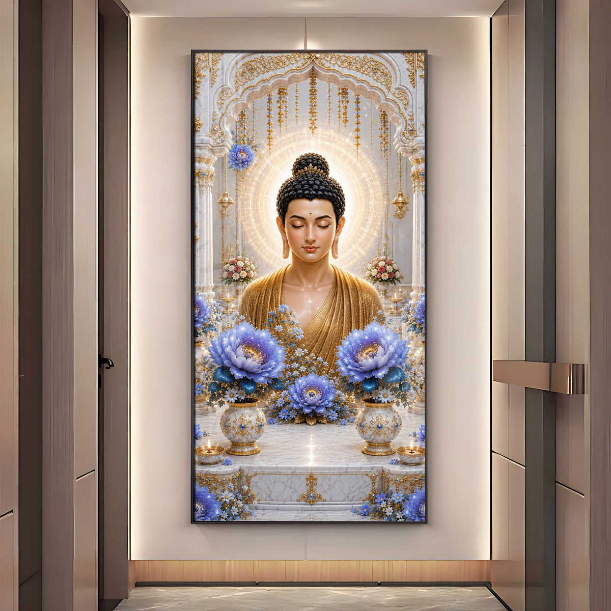 Golden Buddha Meditating Premium Acrylic Vertical Wall Art
