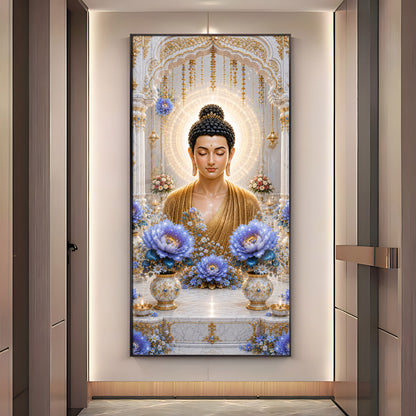 Golden Buddha Meditating Premium Acrylic Vertical Wall Art