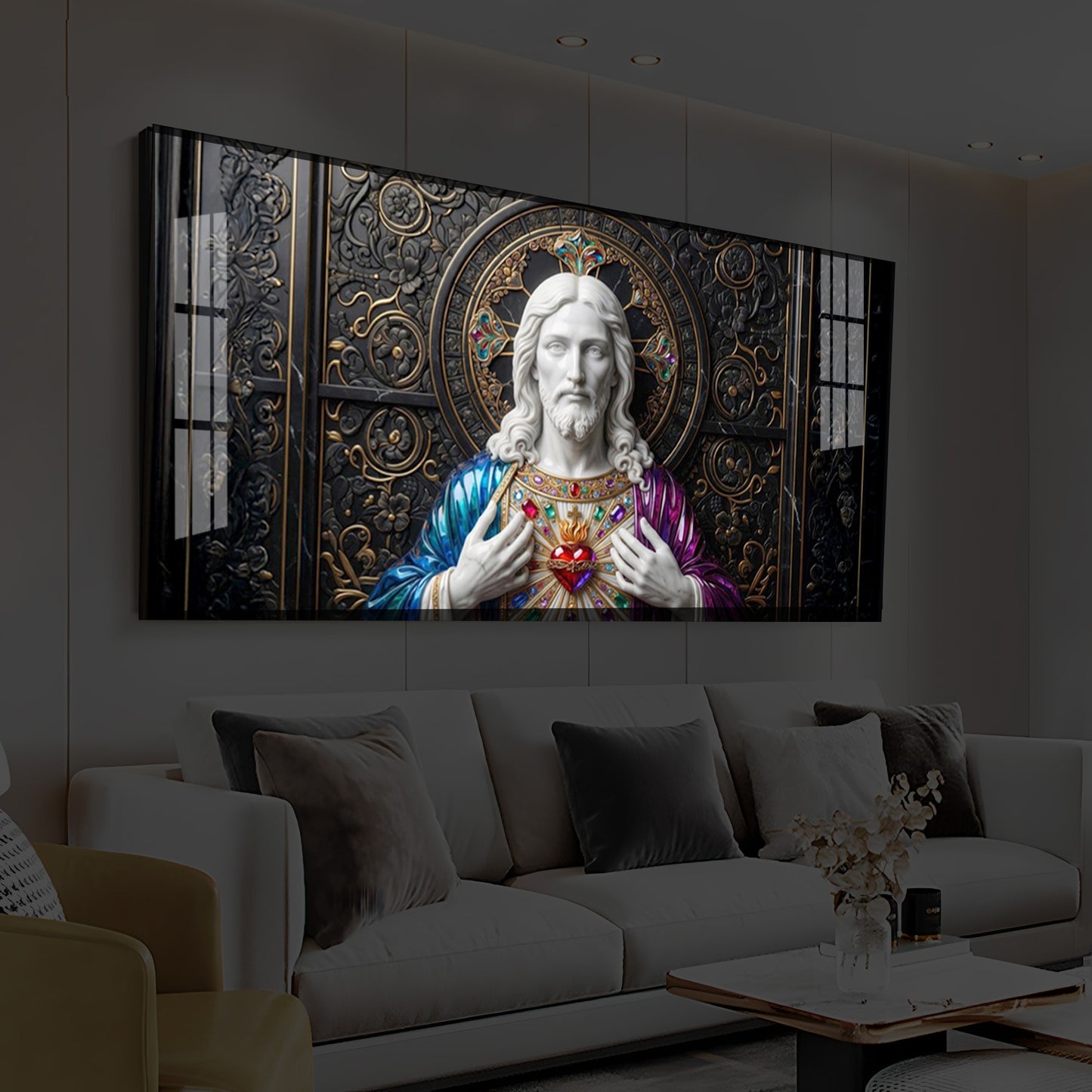 Sacred Heart Of Jesus Modern Luxury Backlight Horizontal Wall Art