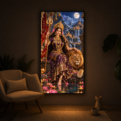 Divine Maa Bhawani Modern Luxury Backlight Vertical Wall Art