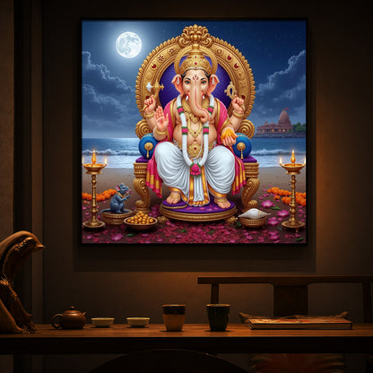 Shree Ganesh Ji Modern Luxury Backlight Square Wall Art