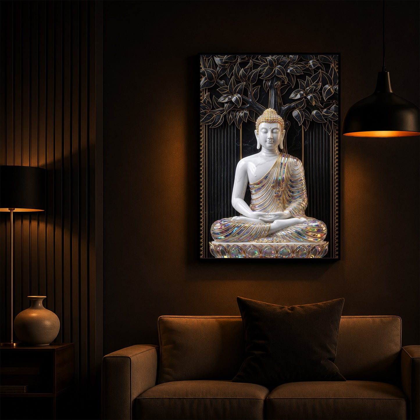 Serene Buddha Meditation Pose Modern Luxury Backlight Vertical Wall Art