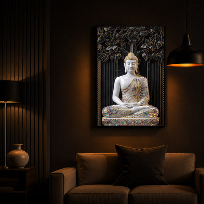 Serene Buddha Meditation Pose Modern Luxury Backlight Vertical Wall Art