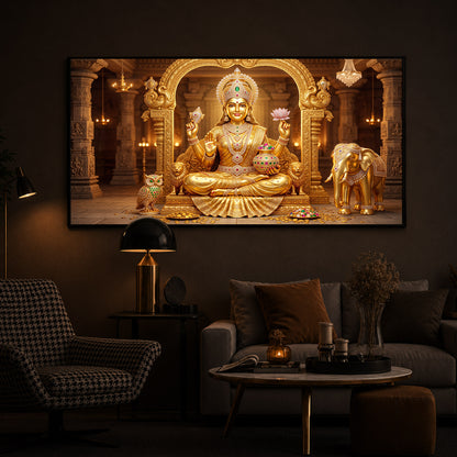 Golden Lakshmi Modern Luxury Backlight Horizontal Wall Art