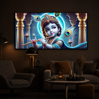 Bal Krishna Ji Modern Luxury Backlight Horizontal Wall Art