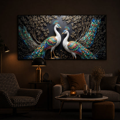 Serene Peacock Modern Luxury Backlight Horizontal Wall Art
