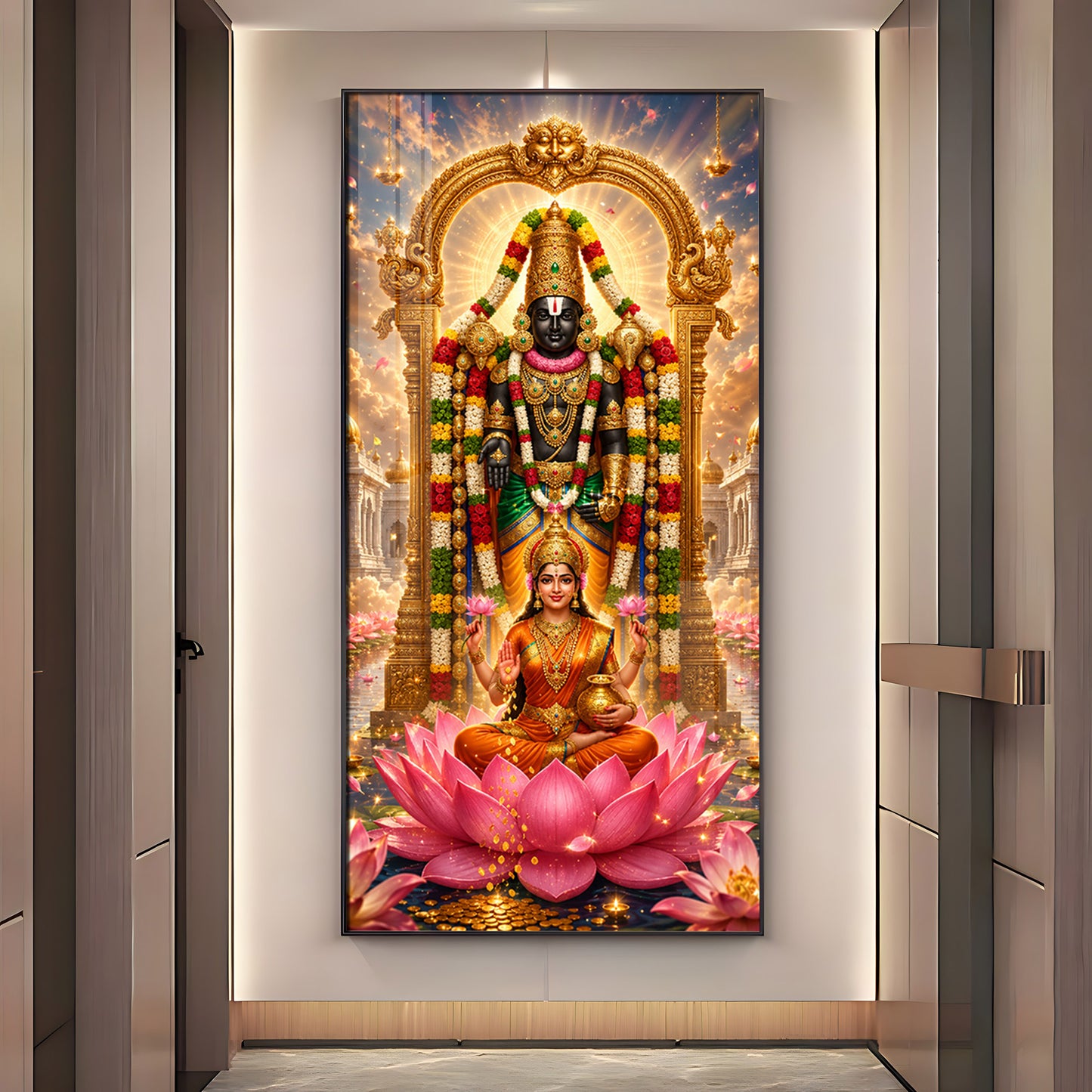 Goddess Lakshmi With Tirupati Balaji Premium Acrylic Vertical Wall Art