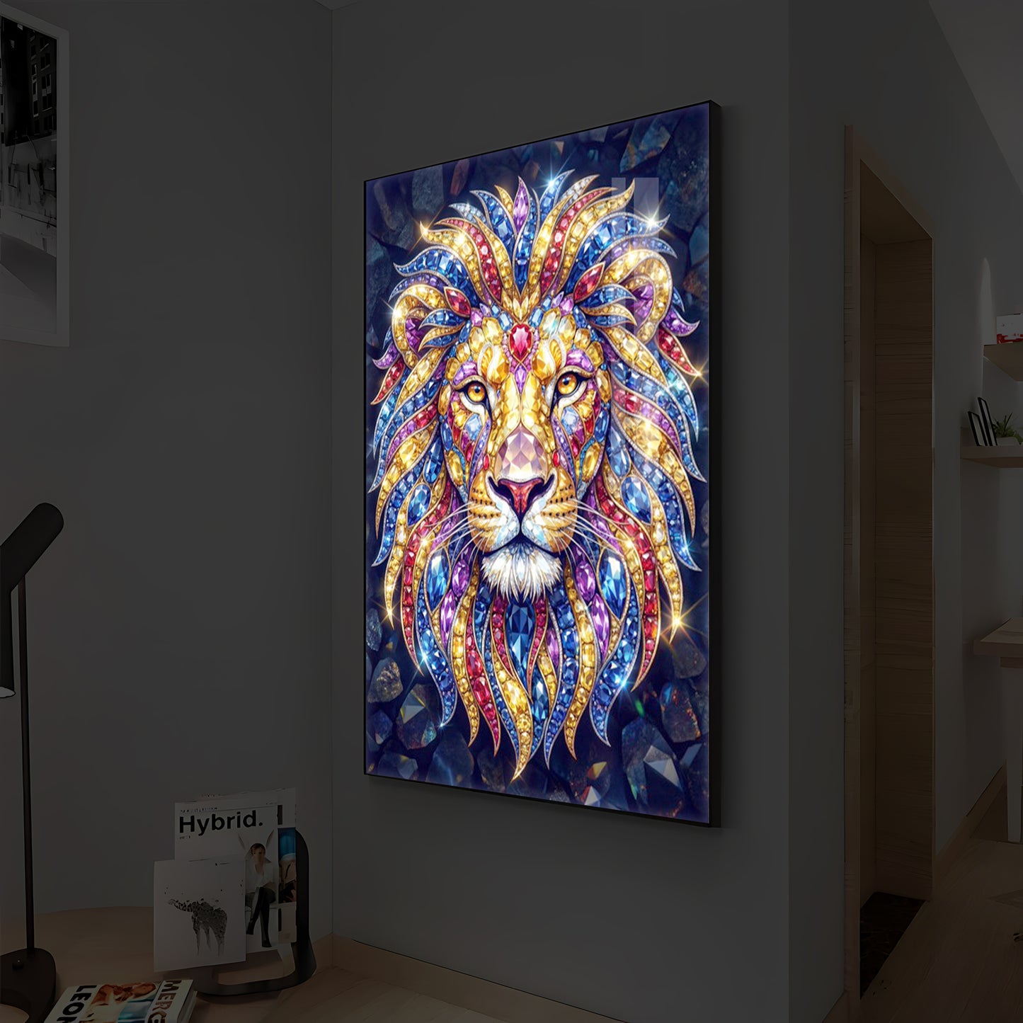 Imperial Lion Majesty Modern Luxury Backlight Vertical Wall Art