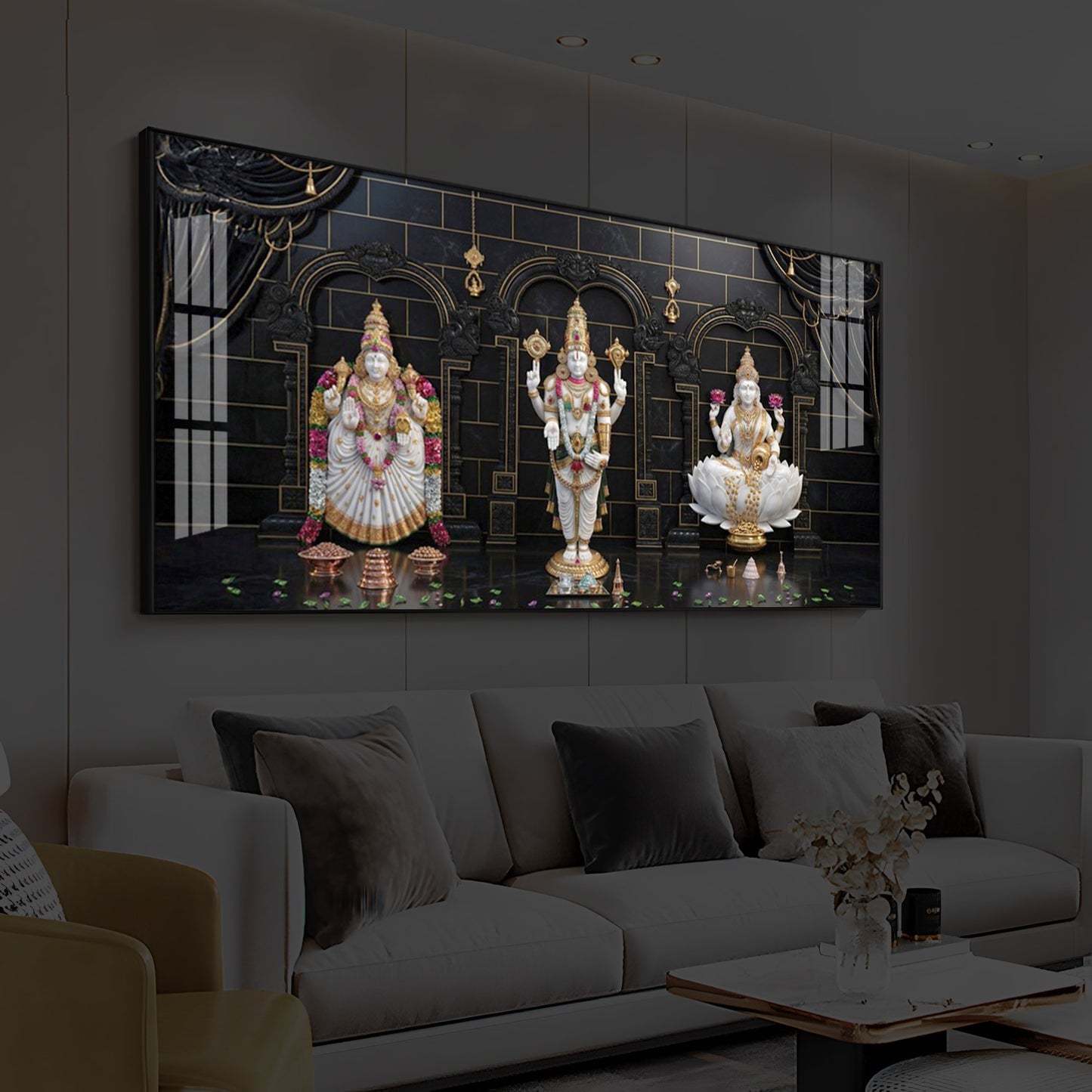 Maa Laxmi & Lord Venkateswara Modern Luxury Backlight Horizontal Wall Art