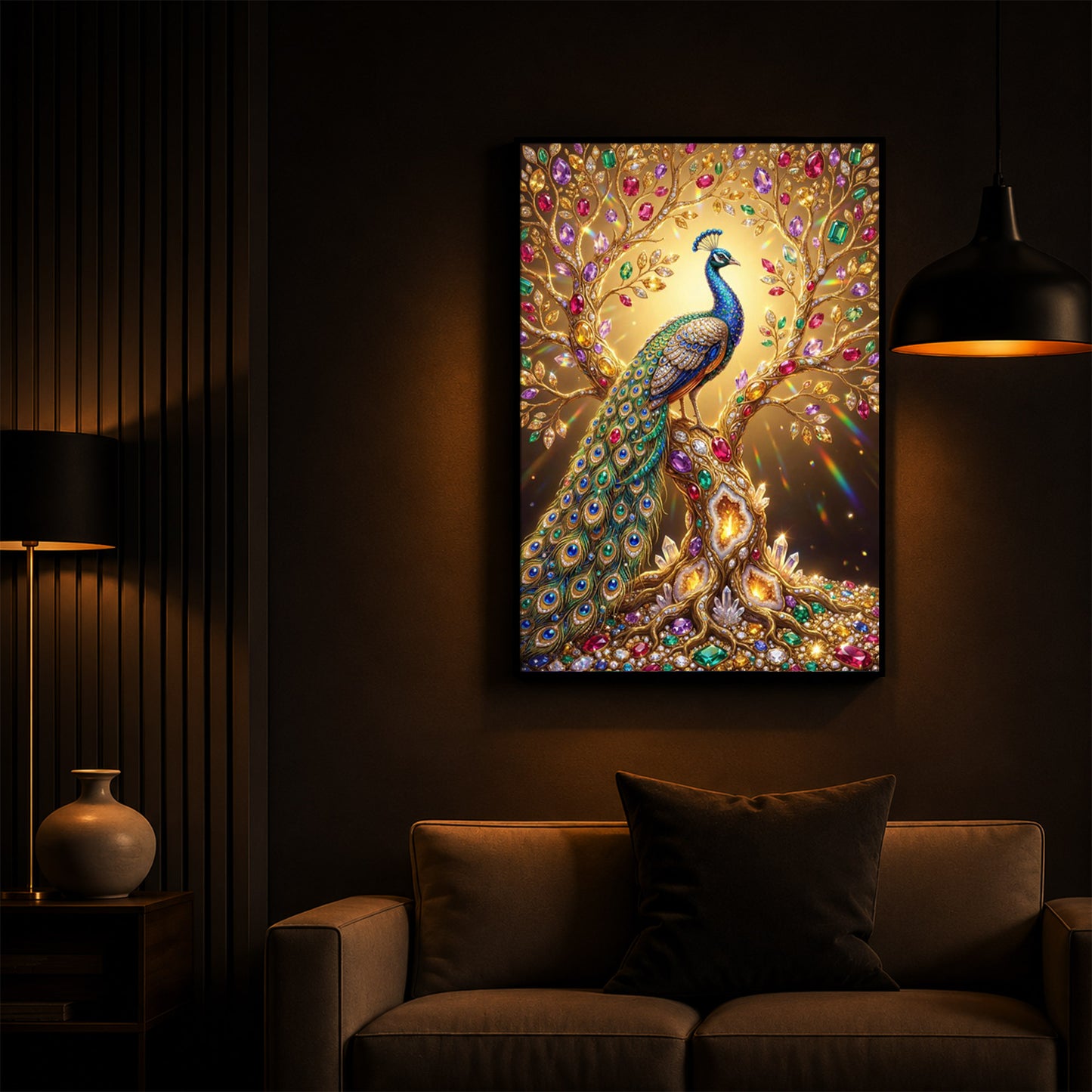 Colourful Peacock Modern Luxury Backlight Vertical Wall Art