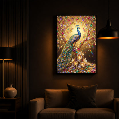 Colourful Peacock Modern Luxury Backlight Vertical Wall Art