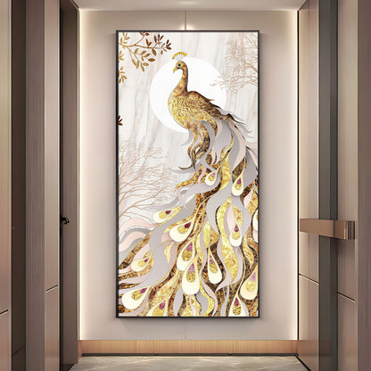 Golden Gradient Peacock Premium Acrylic Vertical Wall Art