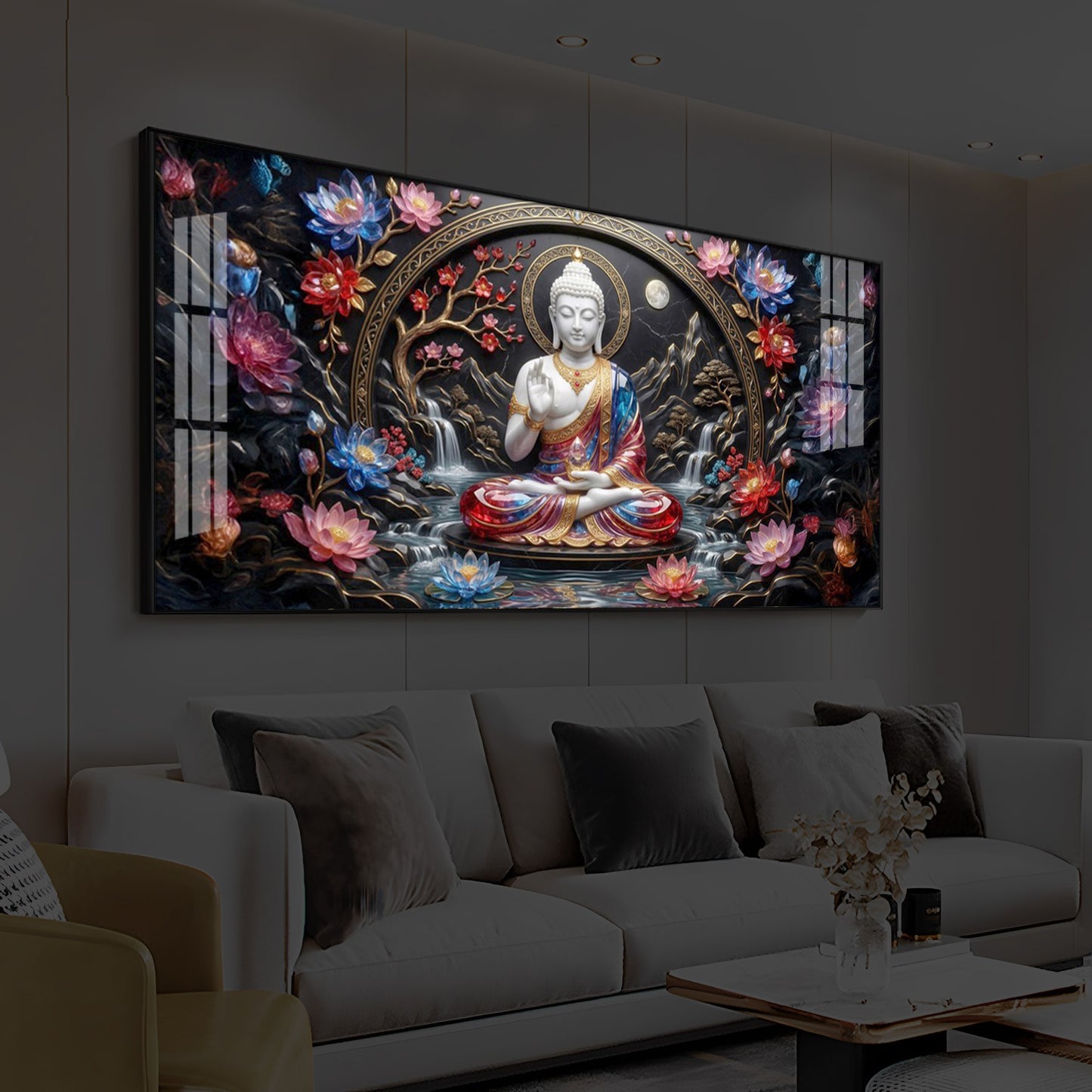 Colorful Buddha Modern Luxury Backlight Horizontal Wall Art