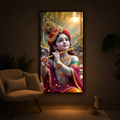 Divine Glow Krishna Modern Luxury Backlight Vertical Wall Art