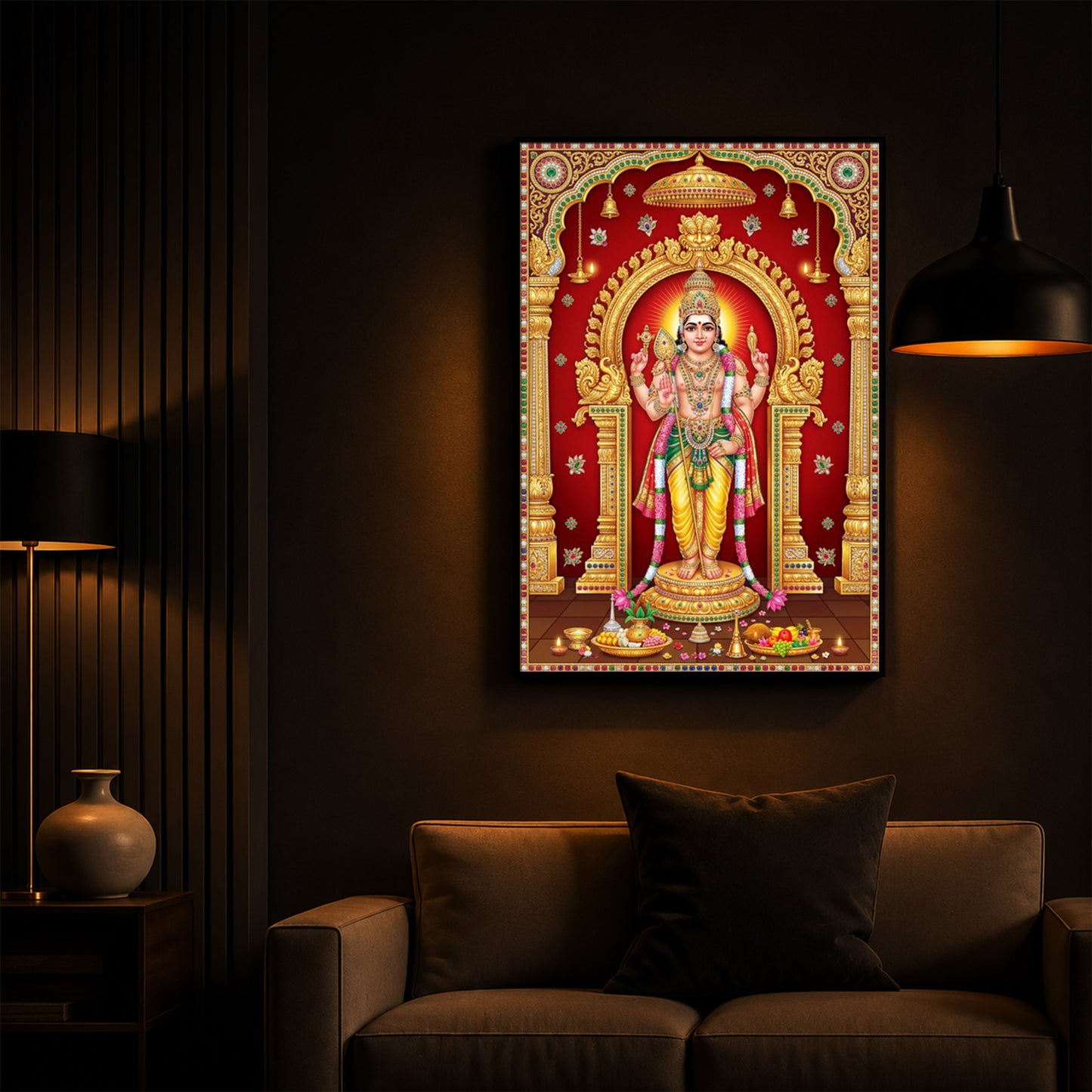 Son of Shiva Lord Murugan Modern Luxury Backlight Vertical Wall Art