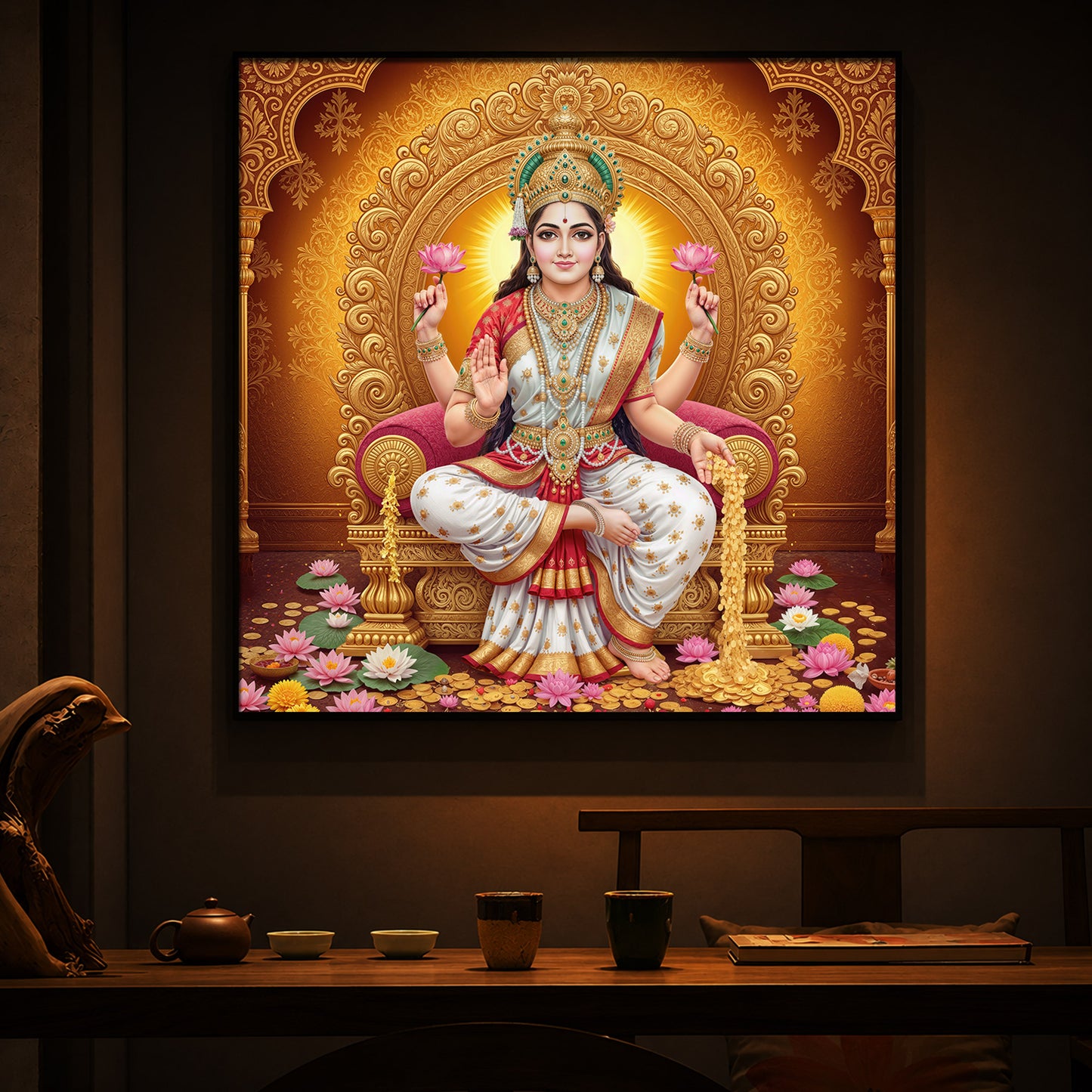 Maa Laxmi Modern Luxury Backlight Square Wall Art