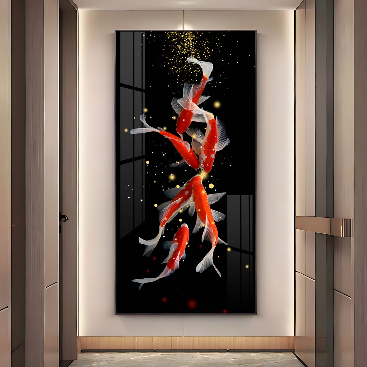 Red & White Koi Fish Premium Acrylic Vertical Wall Art