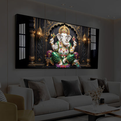 Majestic Lord Ganesha Luxury Backlight Horizontal Wall Art