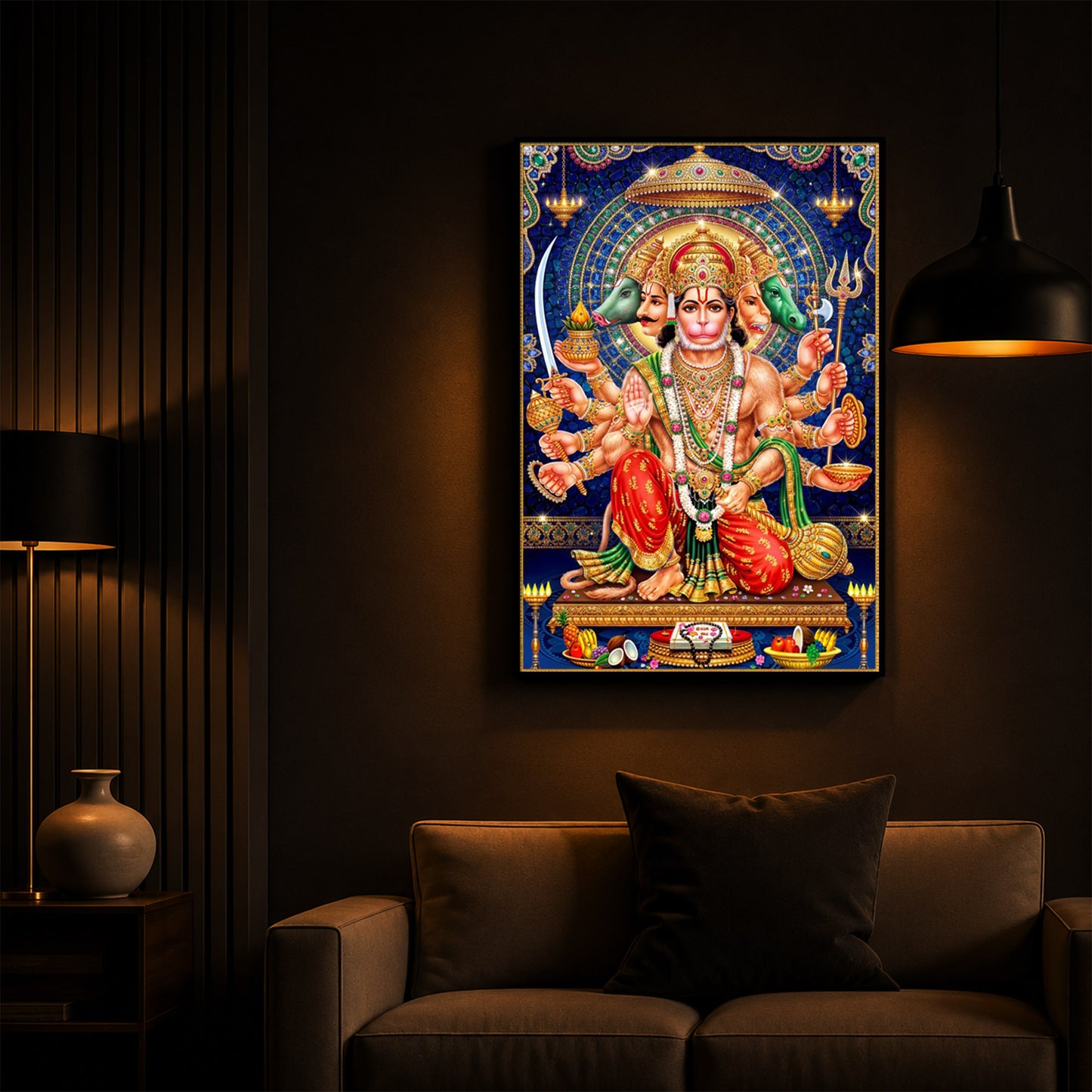 Panchamukhi Hanuman Ji Modern Luxury Backlight Vertical Wall Art