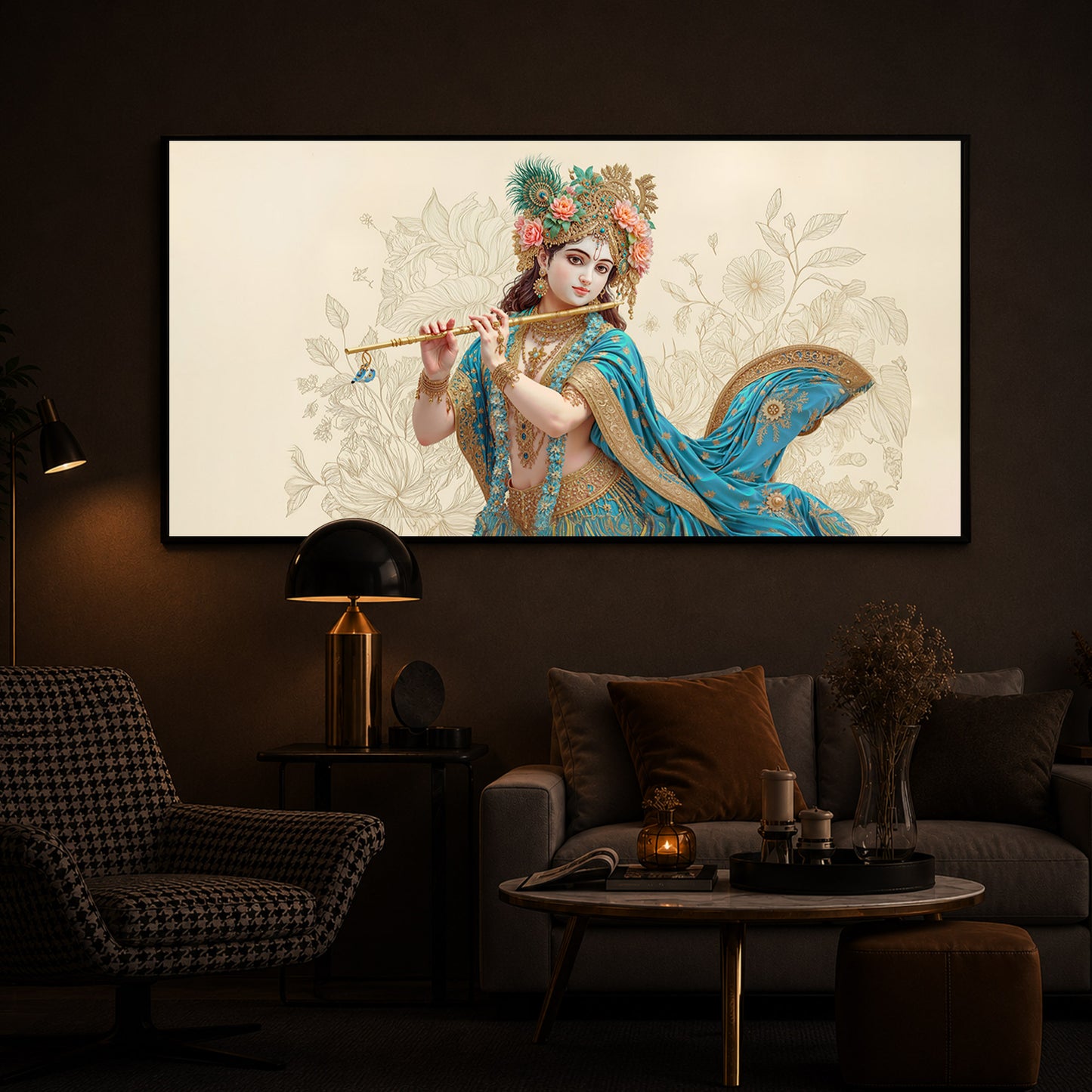 Beautiful Krishna Ji Modern Luxury Backlight Horizontal Wall Art