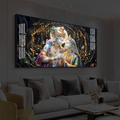 Spiritual Moonlight Radha Krishna Modern Luxury Backlight Horizontal Wall Art