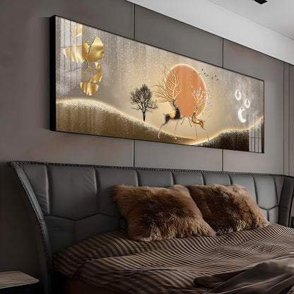 Pair Of Gold & Black Deer Premium Acrylic Horizontal Wall Art