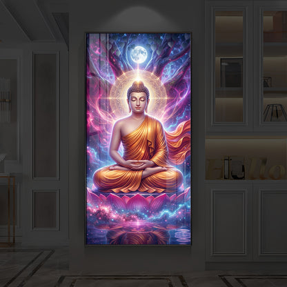 Lord Buddha Modern Luxury Backlight Vertical Wall Art