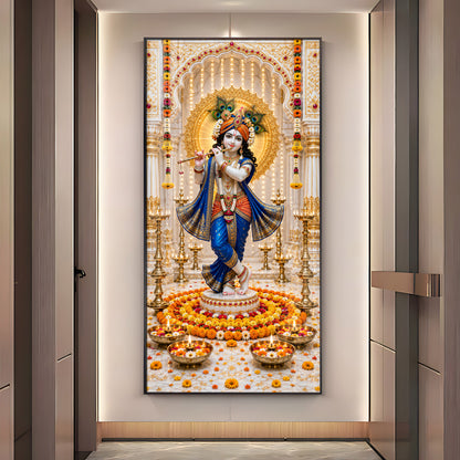 Krishna In Blue Poshak Premium Acrylic Vertical Wall Art