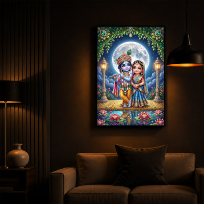 Little Radha Krishna Modern Luxury Backlight Vertical Wall Art