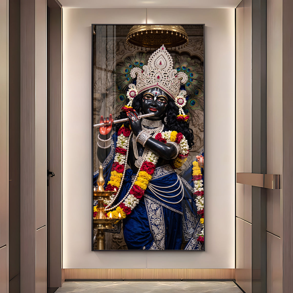 Divine Krishna in Blue Attire Premium Acrylic Vertical Wall Art