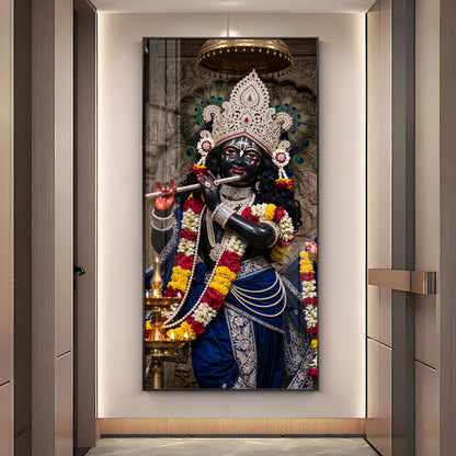 Divine Krishna in Blue Attire Premium Acrylic Vertical Wall Art
