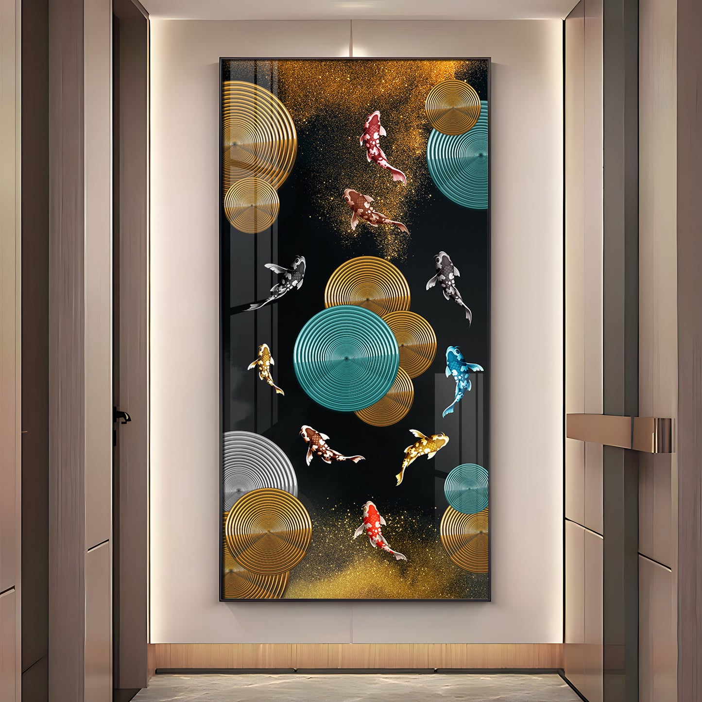 Abstract Rings & Goldfish Premium Acrylic Vertical Wall Art